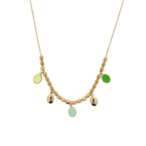 AQUAFORTE Collana Mignon con catena e centrale di elementi a dado, con charm di pietre vitree verdi