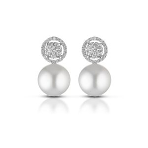 Coscia Orecchini Perle Akoya Giapponesi con diamanti e oro 18kt NUOVO