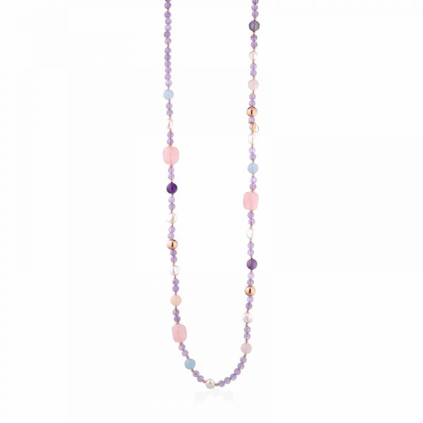 LELUNE GLAMOUR Collana lunga perle d'acqua dolce e pietre naturali LGNK430