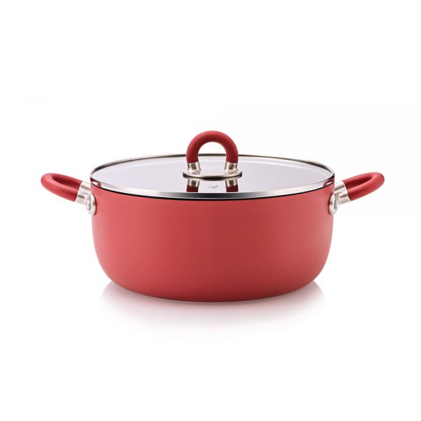 Masterpro by Alessi Casseruola con coperchio in vetro Sten 20 cm ROSSO