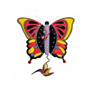 Allen Designs Orologio da parete Farfalla con colibrì in resina , Design di Michelle Allen