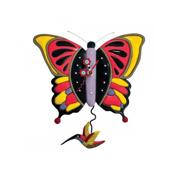 Allen Designs Orologio da parete Farfalla con colibrì in resina , Design di Michelle Allen