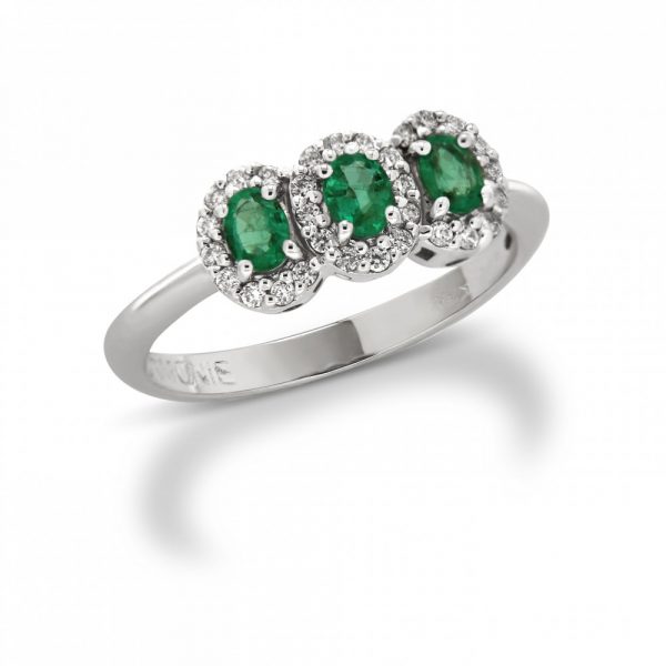 Armonie Gioielli Anello in oro bianco 18kt diamanti e smeraldi AN2762R TRILOGY