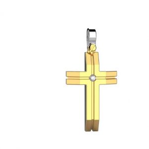 Zancan Croce in oro giallo 18kt con diamante contromaglia in oro bianco EPE108GB