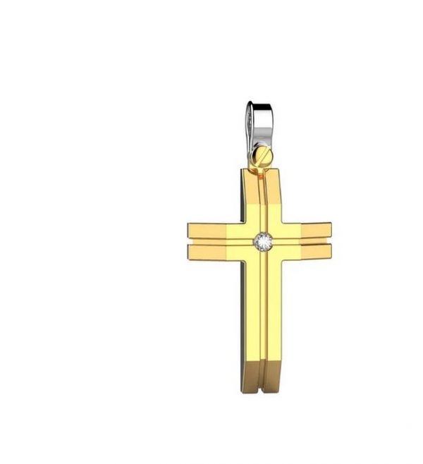 Zancan Croce in oro giallo 18kt con diamante contromaglia in oro bianco EPE108GB