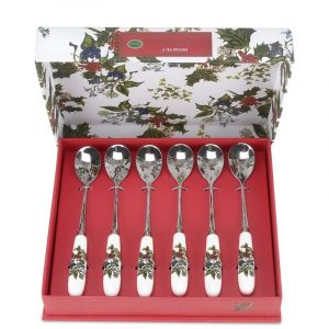 Portmeirion Holly and the Ivy Set 6 cucchiaini manico in porcellana natale