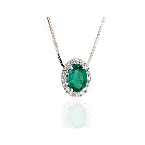 Armonie Gioielli Collana pendente in oro bianco con diamanti e smeraldo 0.32 ct