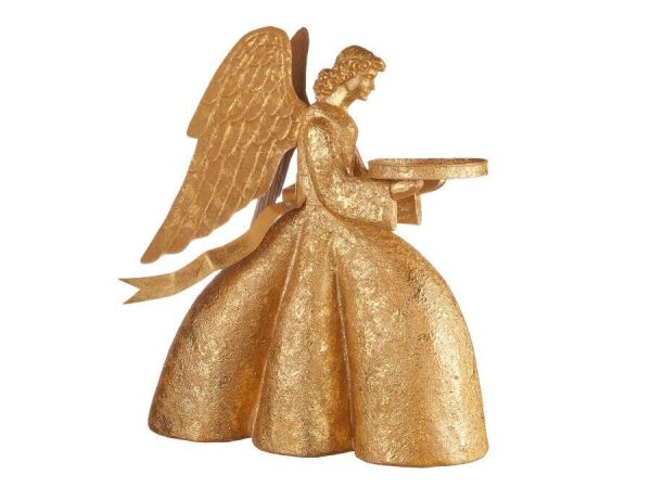 L'Oca Nera Natale Messaggeri di pace, angelo basso oro h37cm resina metallo