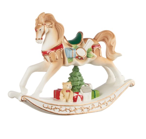 L'Oca Nera Cavallo a dondolo in porcellana natale doni h22cm