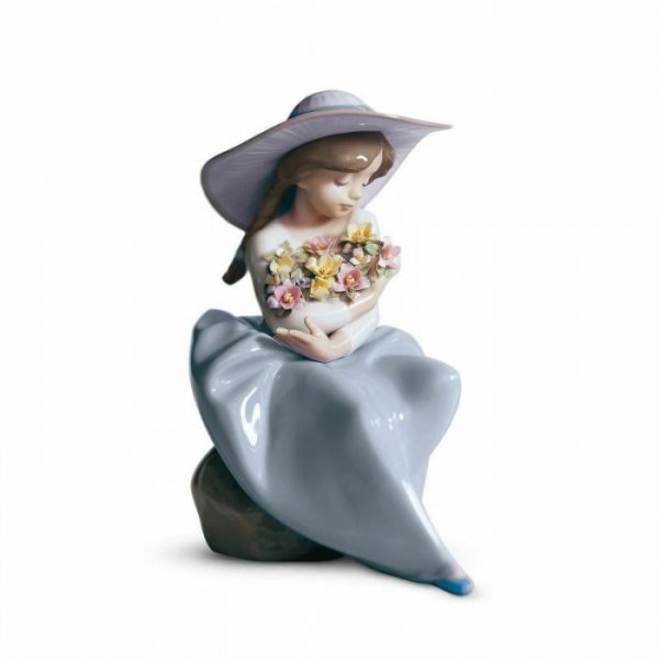 Lladrò Statua Figurina Bimba con fiori in porcellana 01005862