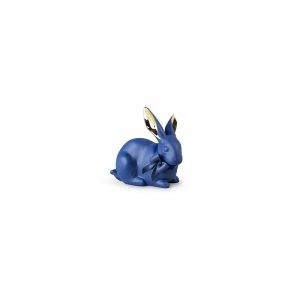 Lladrò CONIGLIO (AZZURRO-ORO) statua in porcellana Boldblue NUOVO