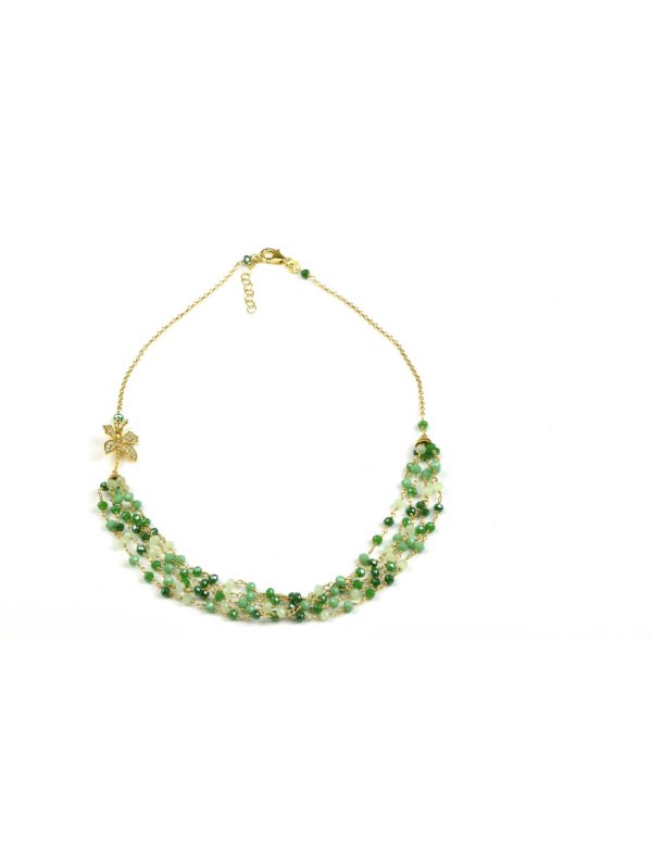 Misis Bouquet Collana in argento 925 placcato oro 18kt cristalli verdi CA09985