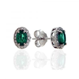 Armonie Gioielli Orecchini in oro bianco 18kt con diamanti e smeraldo