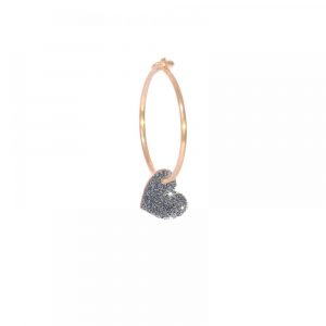 Maman et Sophie mono ORECCHINO CERCHIO 18KT CUORE POLVERE DIAMANTI CROMO orpow92