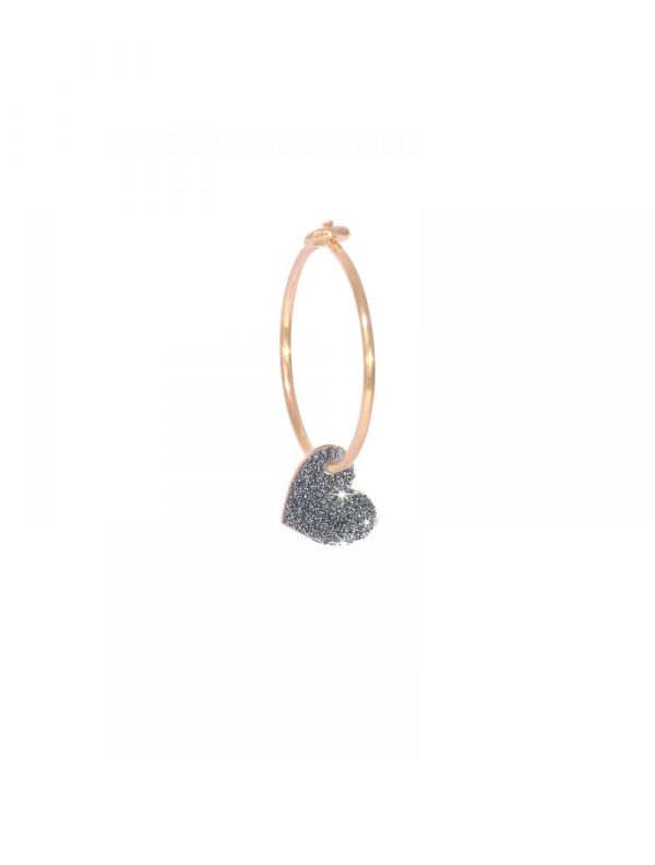 Maman et Sophie mono ORECCHINO CERCHIO 18KT CUORE POLVERE DIAMANTI CROMO orpow92