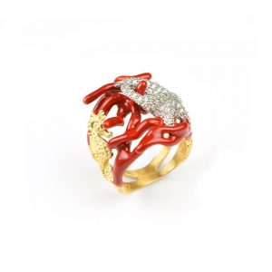 Misis Anello REEF PARTY Anello in argento placcato oro giallo 18kt Zirconi bianchi