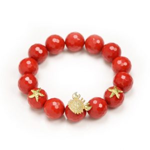 Misis Bracciale POSITANO Argento placcato oro 18 kt Zirconi bianchi Pasta di corallo