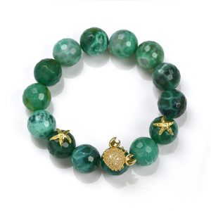 Misis Bracciale POSITANO Argento placcato oro 18 kt Zirconi bianchi Agata verde