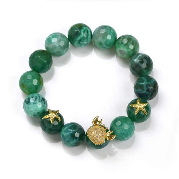 Misis Bracciale POSITANO Argento placcato oro 18 kt Zirconi bianchi Agata verde