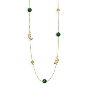 Misis Sumatra Collana in argento 925 placcato oro 18kt pietre agata verde, zirconi