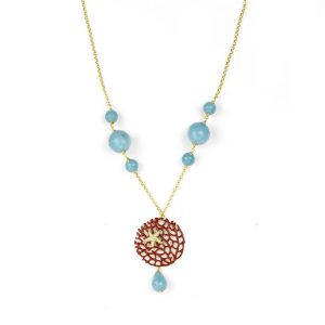 Misis GORGONIE Collana in argento 925 placcato oro 18kt con calcedonio e pendente