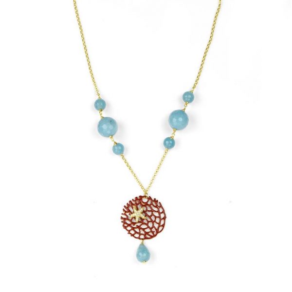 Misis GORGONIE Collana in argento 925 placcato oro 18kt con calcedonio e pendente