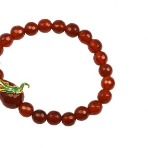 Misis LUCKY GECKO Bracciale elastico in agata rossa con inserimento di un pendente lucertola