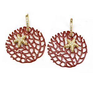 Misis GORGONIE Orecchini in pasta di corallo ed argento 982 placcato oro 18kt co