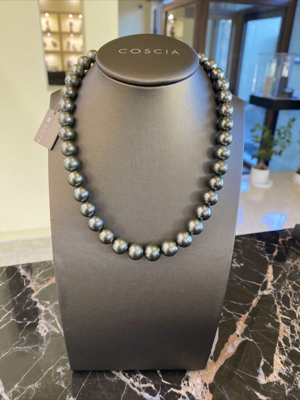 Coscia Perle Collana Perle TAHITI nere con chiusura in oro rosa 18KT NUOVA