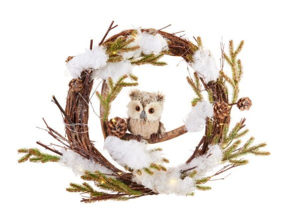 L'Oca Nera Natale Festa invernale, ghirlanda con gufo con led, Ø45 cm fuoriporta