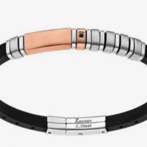 Zancan Bracciale Hiteck da uomo UHB027 IN SILICONE, PVD rosè E ARGENTO