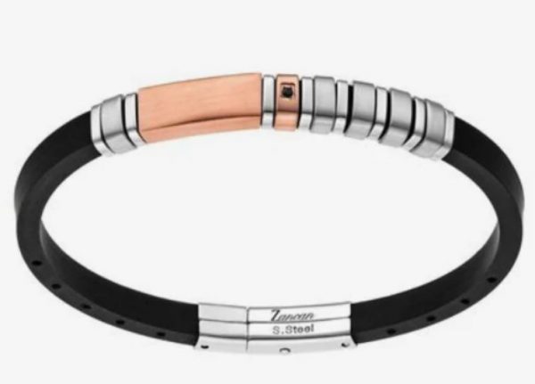 Zancan Bracciale Hiteck da uomo UHB027 IN SILICONE, PVD rosè E ARGENTO