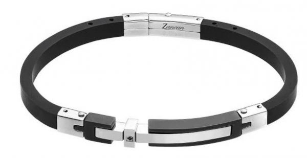 Zancan Bracciale Hiteck da uomo UHB093 IN SILICONE, PVD NERO E ARGENTO
