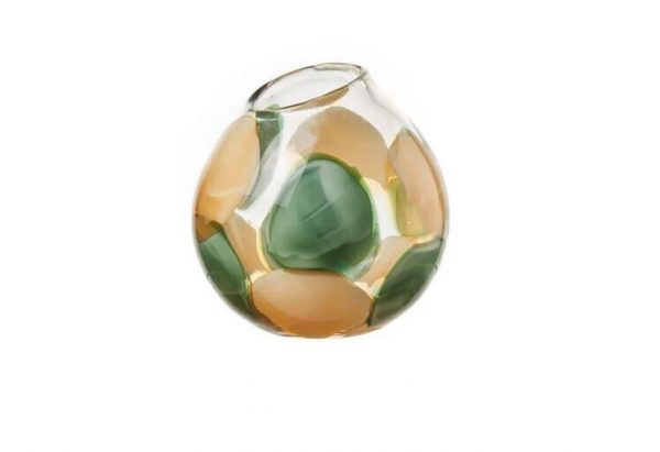 L'Oca Nera Vaso in Vetro fatto a mano 1M299 verde beige h19cm