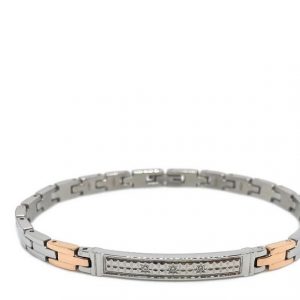 Zancan Bracciale in acciaio con zirconi bianchi e dettagli PVD oro rosa EHB194