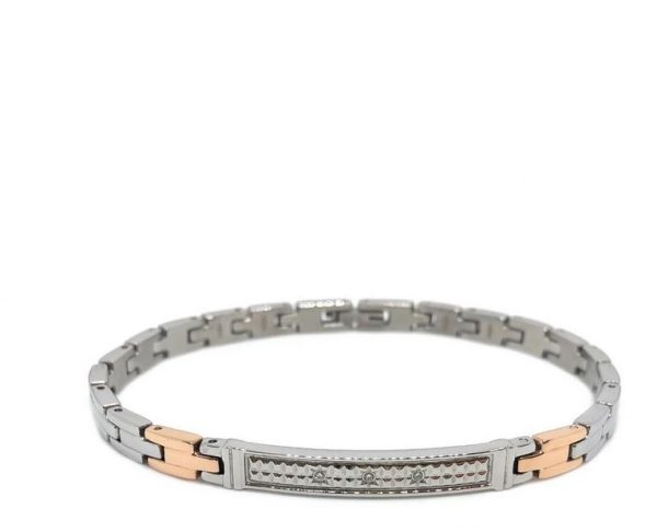 Zancan Bracciale in acciaio con zirconi bianchi e dettagli PVD oro rosa EHB194