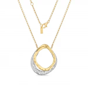 Sogni Collana con ciondolo doppio cerchio in argento dorato con zirconi bianchi