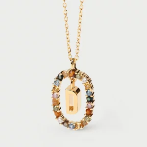 PDPAOLA Collana con iniziale lettera iniziale D con zirconi colorati Argento 925