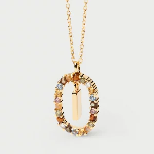 PDPAOLA Collana con iniziale lettera iniziale I con zirconi colorati Argento 925