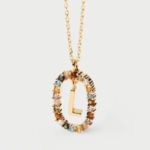 PDPAOLA Collana con iniziale lettera iniziale L con zirconi colorati Argento 925