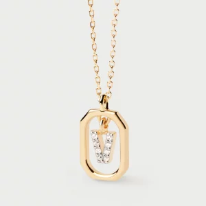 PDPAOLA Collana con iniziale lettera mini V con zirconi bianchi Argento 925
