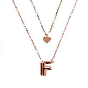 Bronzallure Bronzallure Collana Multifilo Catena con Ciondolo Cuore e Pendente lettera F