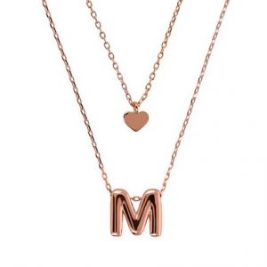 Bronzallure Bronzallure Collana Multifilo Catena con Ciondolo Cuore e Pendente lettera M