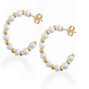 LELUNE GLAMOUR Orecchini cerchio con perle in argento con placcatura oro giallo