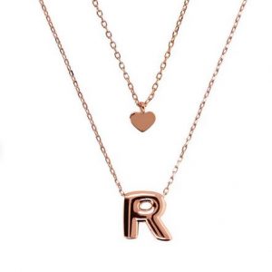 Bronzallure Bronzallure Collana Multifilo Catena con Ciondolo Cuore e Pendente lettera R