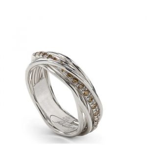 Rubinia Gioielli Anello Filodellavita Classic Collection 7 Fili Argento 925 e 16 diamanti brown