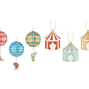 L'Oca Nera Christmas circus set 6 pezzi palle da circo, ø 7,5x8h / ø 7,5x15h cm addobbi albero natale