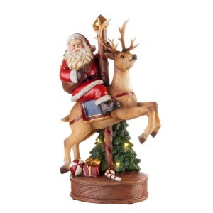 L’Oca Nera Happy santa, babbo natale con renna e led, 18,5x11x34h cm