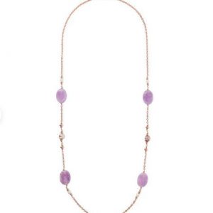 Bronzallure Collana Catena Rolò con Quarzite Viola e Perle d'Acqua Dolce