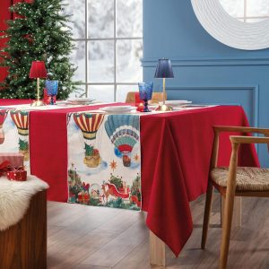 L'Oca Nera Runner Mongolfiere 155x50 cm in Tessuto Antimacchia natale